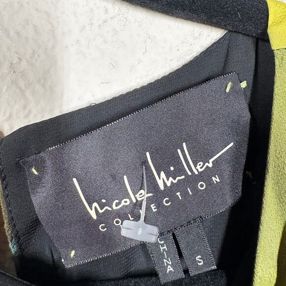 Nicole Miller Small Asymmetric Sheath Dress Black Yellow Silk Blend Abstract - Picture 8 of 9